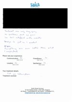 Handwritten patient testimonial from Marina (Ireland) - Full mouth restoration including basal implants,  crowns & bridges. 1st + 2nd visits, 03 Oct 2013