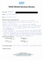 Handwritten patient testimonial from Theresa L. (UK) - Full Mouth Restoration (Smile Makeover) with bridges, crowns and implants, 13 Jun 2014