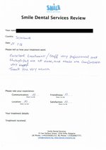 Handwritten patient testimonial from Allan S. (Scotland) - Full Mouth Restoration (Smile Makeover) with bridges, crowns and implants, 25 Jul 2014