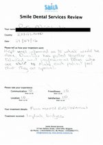 Handwritten patient testimonial from Peter M. (UK) - Full Mouth Restoration (Smile Makeover) with bridges, crowns and implants, 31 Jul 2014