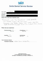 Handwritten patient testimonial from Karen (UK) - Single jaw restoration including basal implants, crowns & bridges, 12 Oct 2013