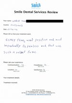 Handwritten patient testimonial from Labib M. - Full Mouth Restoration (Smile Makeover) with bridges, crowns and implants (1st visit), 10 Oct 2014