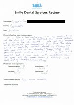 Handwritten patient testimonial from Steven S. (Scotland) - Full Mouth Restoration (Smile Makeover) with bridges, crowns, implants (1st visit), 24 Oct 2014