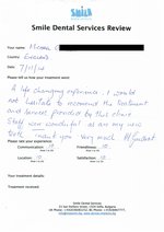 Handwritten patient testimonial from Michael G. (UK) - Full Mouth Restoration (Smile Makeover) with bridges, crowns and implants (2nd visit), 07 Nov 2014
