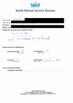 Handwritten patient testimonial from Boris G. (USA) - Full mouth restoration including basal implants,  crowns & bridges, 02 Nov 2013