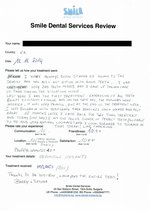 Handwritten patient testimonial from Barry E. (UK) - Full Mouth Restoration (Smile Makeover) 2nd visit - PFM permanent bridges, 19 Feb 2015