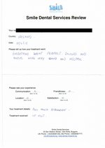 Handwritten patient testimonial from David K. (Ireland, age 33) - Full Mouth Restoration (Smile Makeover) with bridges and implants (1st visit), 19 Feb 2015