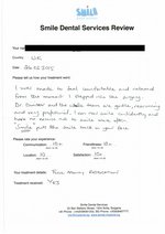Handwritten patient testimonial from Julie D. (UK, age 46) - Full Mouth Restoration (Smile Makeover) with bridges and implants (1st visit), 27 Feb 2015