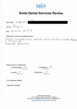 Handwritten patient testimonial from Валентина Б. (Санкт-Петербург) - Full Mouth Restoration (Smile Makeover) with bridges and implants (1st visit), 27 Feb 2015
