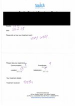 Handwritten patient testimonial from Emma C (England) - Full Mouth Restoration (Smile Makeover) with bridges and implants (1st visit), 26 Feb 2015