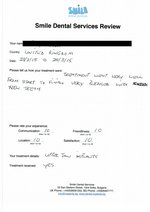 Handwritten patient testimonial from Gary L. (England) - Upper Jaw Restoration with bridges and implants (1st visit), 27 Mar 2015