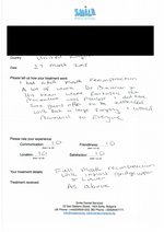 Handwritten patient testimonial from Alison T. (UK) - Full Mouth Restoration (Smile Makeover) with bridges and implants (1st visit), 27 Mar 2015