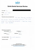 Handwritten patient testimonial from Valerie H. (Wales, age 71) - Full Mouth Restoration (Smile Makeover) with bridges and implants. Severe form of gum disease, 02 Apr 2015