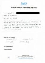 Handwritten patient testimonial from Carmela F. & David F. (Australia) - Full Mouth Restoration (Smile Makeover) with bridges and implants (1st visit), 05 May 2015