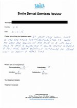 Handwritten patient testimonial from Trevor B. (UK) - Full Mouth Restoration (Smile Makeover) with bridges and implants (1st visit), 21 May 2015