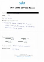 Handwritten patient testimonial from Mark W. (UK) - Lower Jaw Restoration with bridges and implants, after upper jaw 1 year ago, 20 Jun 2015