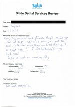 Handwritten patient testimonial from Andy E. (England) - Full Mouth Restoration (Smile Makeover) with bridges and implants (1st visit), 23 Jul 2015