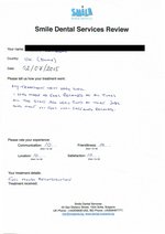 Handwritten patient testimonial from Adam D. (UK) - Full Mouth Restoration (Smile Makeover) with bridges and implants (1st visit), 02 Jul 2015
