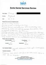 Handwritten patient testimonial from Michael F. (England) - Full Mouth Restoration (Smile Makeover) with bridges and implants (1st visit), 26 Jun 2015